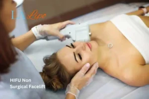 Woman having Hi-Fu to reduce wrinkles Bexhill.
